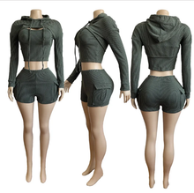 Load image into Gallery viewer, Long Sleeve Hooded Sling Vest 3 Piece Short Set
