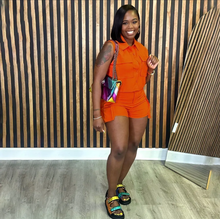 Load image into Gallery viewer, Solid Color Pockets Shorts Casual Two Piece Set
