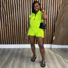 Load image into Gallery viewer, Solid Color Pockets Shorts Casual Two Piece Set
