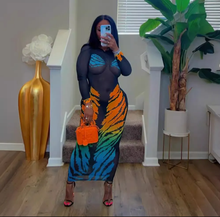 Load image into Gallery viewer, Tiger Print Mesh Sexy Long Dress
