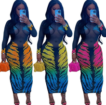 Load image into Gallery viewer, Tiger Print Mesh Sexy Long Dress
