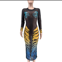 Load image into Gallery viewer, Tiger Print Mesh Sexy Long Dress
