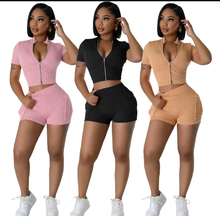 Load image into Gallery viewer, Fashion Two-way Zipper Casual Two Piece Short Set
