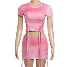 Load image into Gallery viewer, Drawstring Pleated Slim Two Piece Skirt Set
