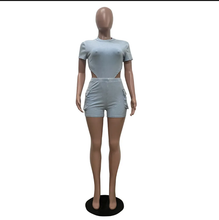 Load image into Gallery viewer, Solid Color Rib Bodysuit And Shorts 2 Piece Set

