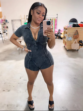 Load image into Gallery viewer, Rib Washed Deep V Lapel Romper
