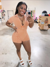 Load image into Gallery viewer, Rib Washed Deep V Lapel Romper
