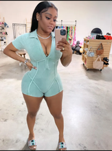 Load image into Gallery viewer, Rib Washed Deep V Lapel Romper
