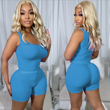 Load image into Gallery viewer, Solid Color Sling Tank Tops Two Piece Shorts Set
