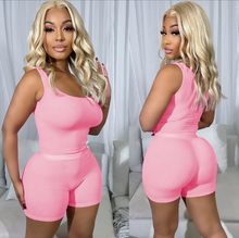 Load image into Gallery viewer, Solid Color Sling Tank Tops Two Piece Shorts Set
