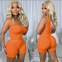 Load image into Gallery viewer, Solid Color Sling Tank Tops Two Piece Shorts Set
