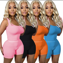 Load image into Gallery viewer, Solid Color Sling Tank Tops Two Piece Shorts Set
