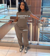Load image into Gallery viewer, Letter Print Short Sleeve Two Piece Pants Set
