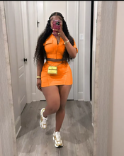 Load image into Gallery viewer, Solid Short Sleeve Zipper Two Piece Skirts Set
