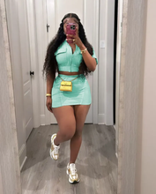 Load image into Gallery viewer, Solid Short Sleeve Zipper Two Piece Skirts Set
