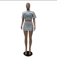 Load image into Gallery viewer, Solid Short Sleeve Zipper Two Piece Skirts Set
