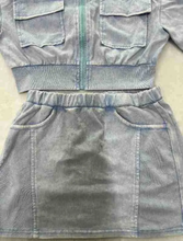 Load image into Gallery viewer, Solid Short Sleeve Zipper Two Piece Skirts Set
