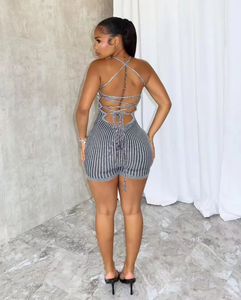 Backless Tie Up Knits Slim Romper