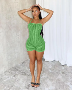 Backless Tie Up Knits Slim Romper