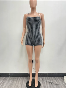 Backless Tie Up Knits Slim Romper