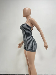 Backless Tie Up Knits Slim Romper