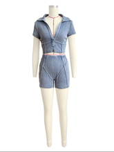 Load image into Gallery viewer, Deep V Neck Lapel Patchwork Two Piece Shorts
