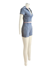 Load image into Gallery viewer, Deep V Neck Lapel Patchwork Two Piece Shorts
