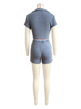 Load image into Gallery viewer, Deep V Neck Lapel Patchwork Two Piece Shorts
