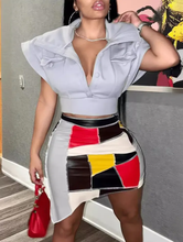 Load image into Gallery viewer, Color Block Sleeveless Pullover Print Skirt Suit
