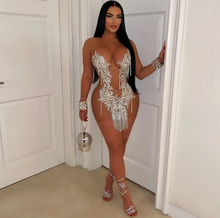 Load image into Gallery viewer, Sequin See Through Tassel Mini Dress
