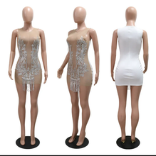 Load image into Gallery viewer, Sequin See Through Tassel Mini Dress
