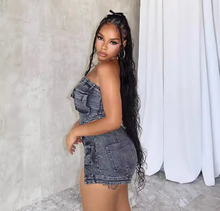 Load image into Gallery viewer, Fashion Denim Wrap Chest Two Piece Shorts Set
