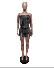 Load image into Gallery viewer, Fashion Denim Wrap Chest Two Piece Shorts Set
