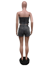 Load image into Gallery viewer, Fashion Denim Wrap Chest Two Piece Shorts Set
