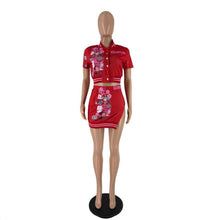 Load image into Gallery viewer, Short Sleeve Print Tops And Skirts Two Piece Set
