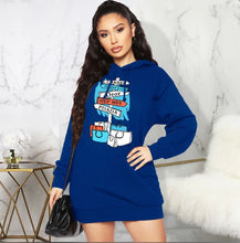 Load image into Gallery viewer, Casual Fleece Printed Hooded Sweatshirt Dress
