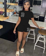 Load image into Gallery viewer, Summer Fashion Letter Print Solid Short Sleeve Shorts 2 Piece Set
