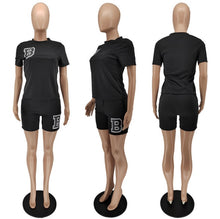 Load image into Gallery viewer, Summer Fashion Letter Print Solid Short Sleeve Shorts 2 Piece Set
