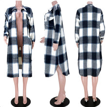 Load image into Gallery viewer, Plaid Full Sleeve Buttons Long Coat
