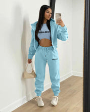 Load image into Gallery viewer, Plush Letter Print Hooded Sweatshirt Three Piece Pant Set
