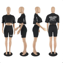 Load image into Gallery viewer, Casual Letter Print Short Sleeve Shorts 2 Piece Set
