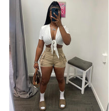 Load image into Gallery viewer, Fashion Short Sleeve Cropped Top Cargo Shorts 2 Piece Set
