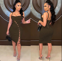 Load image into Gallery viewer, Sexy Solid Sling Hollow Bandage Midi Dress
