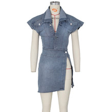 Load image into Gallery viewer, Denim Sleeveless Split Mini Skirt 2 Piece Sets
