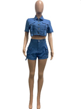 Load image into Gallery viewer, Casual Denim Crop Tops And Short Two Piece Set
