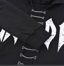 Load image into Gallery viewer, Printed Hollow Chain Hooded Long Sleeve Top
