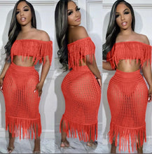 Load image into Gallery viewer, See Through Knit Tassel Two Piece Skirts Set
