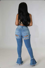 Load image into Gallery viewer, Plus Size Denim Ripped Hole Lace-Up Flared Jeans
