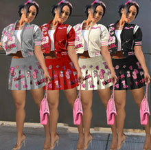 Load image into Gallery viewer, Fashion Print Baseball Jacket And Pleated Skirt 2 Piece Set
