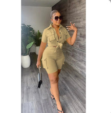 Load image into Gallery viewer, Solid Color Short Sleeve Shirt And Shorts Two Piece Set

